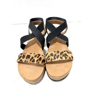 Women's Yellow Box Janalee Leopard Wedge Sandals Leather Elastic Strap Shoes 7.5